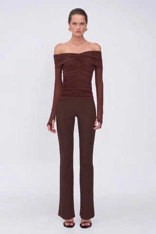 Christy Mesh Off Shoulder L/S Top - Espresso - PRE ORDER