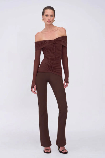 Christy Mesh Off Shoulder L/S Top - Espresso - PRE ORDER