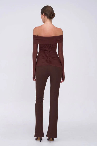 Christy Mesh Off Shoulder L/S Top - Espresso - PRE ORDER