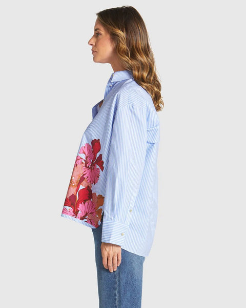 Sweet Jane Shirt - Floral / Blue Stripe