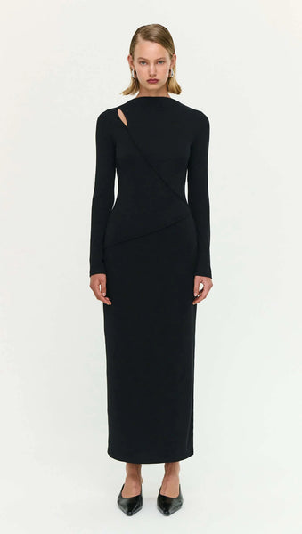 Alexi Assymetric Detail Midi Dress - Black - et seQ fashion
