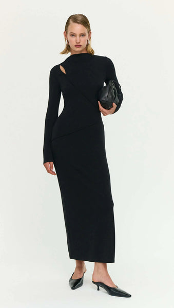 Alexi Assymetric Detail Midi Dress - Black - et seQ fashion