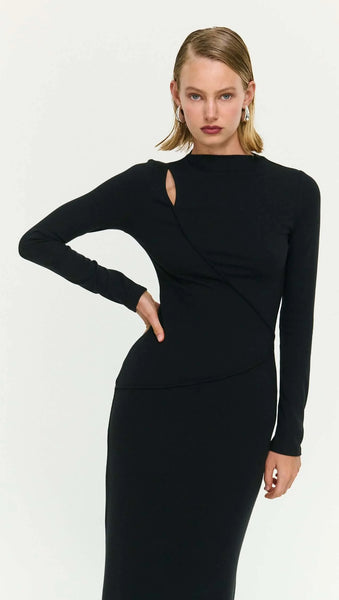 Alexi Assymetric Detail Midi Dress - Black - et seQ fashion