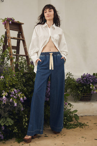 Elastic Waist Pant - Mid Blue A FURTHER 15% OFF AUTOMATICALLY APPLIED AT CHECKOUT
