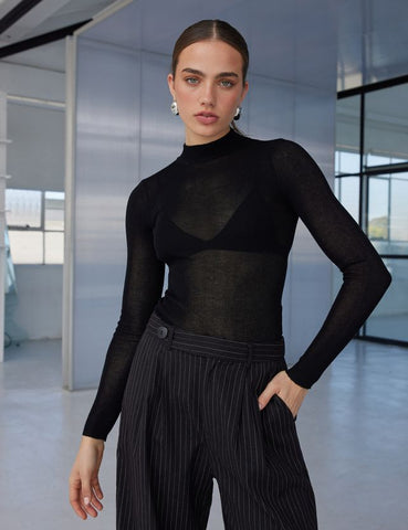 Muse Sheer Knit Top - Black