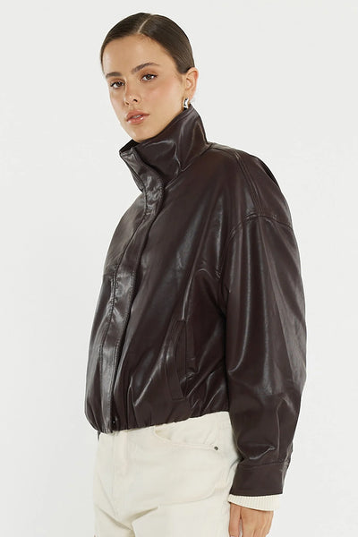 Jude Leather Look Bomber - Burgandy - et seQ fashion