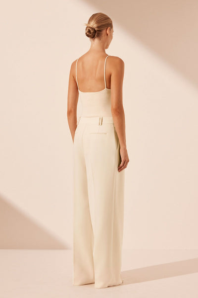 Irena Asymmetrical Pleat Front Pant - Rice