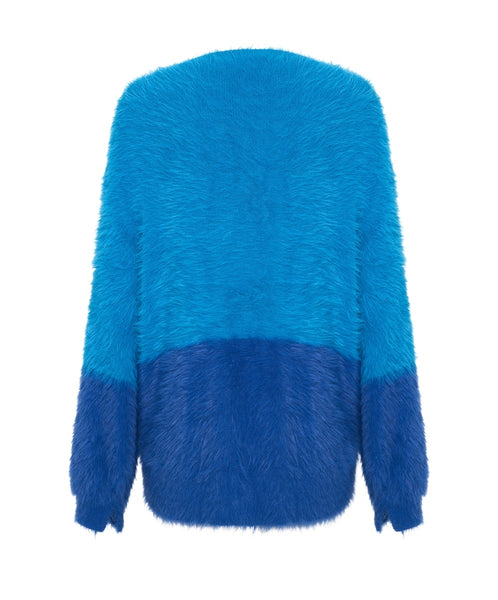 Fluffy Colour Blocked Sweater - Aqua