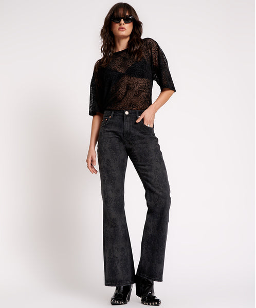 Black Lace Charlie Slim High Waist Bootcut Jeans - et seQ fashion