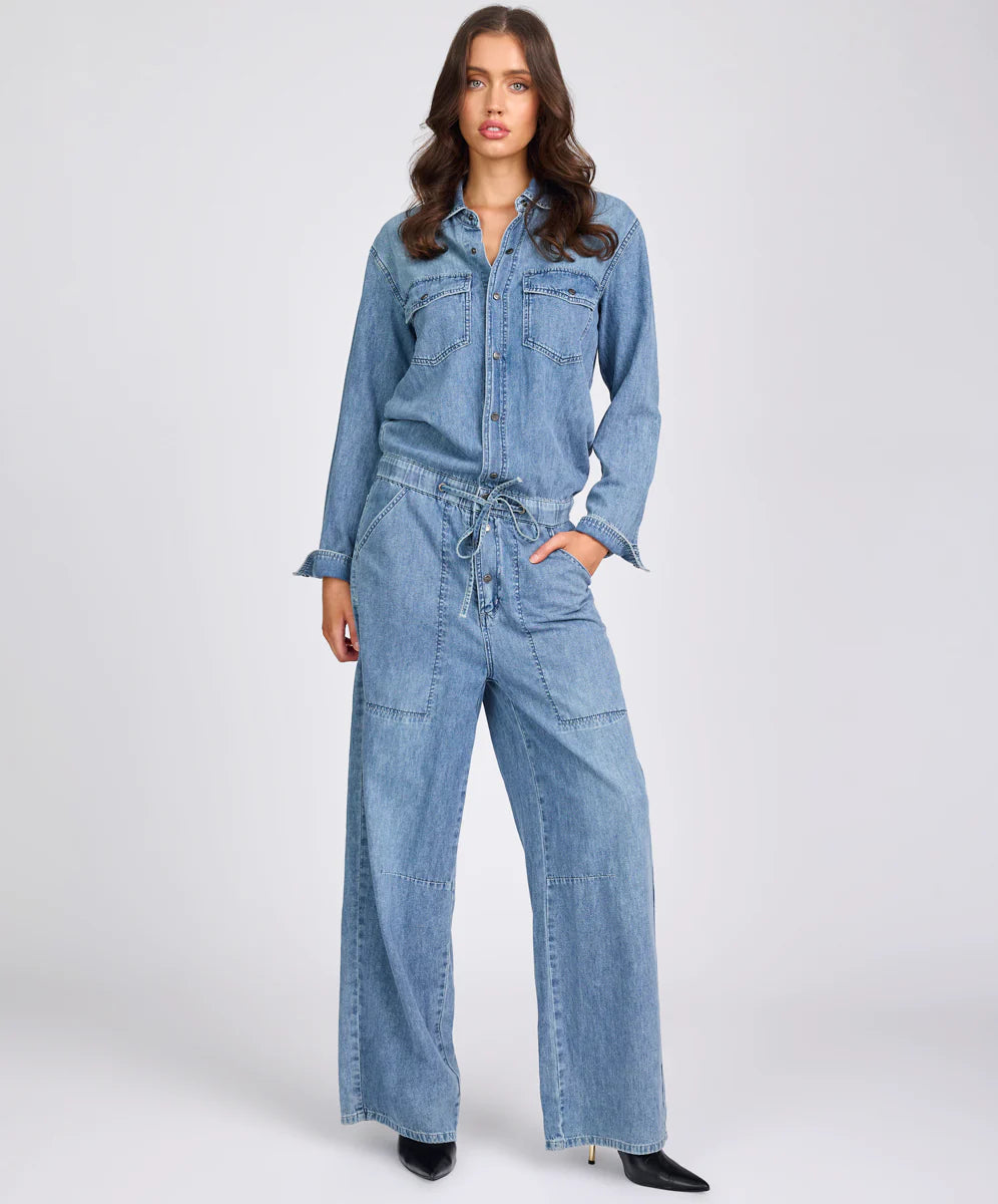 Izzy Drawstring Overall Jumpsuit - Salty Dog