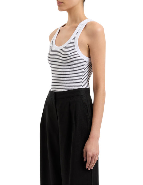 Organic Stripe Rib Singlet - Black Stripe