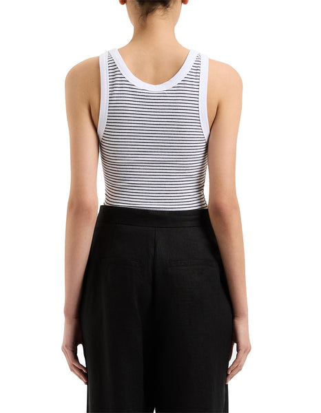 Organic Stripe Rib Singlet - Black Stripe