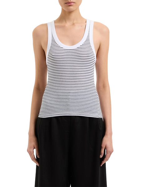 Organic Stripe Rib Singlet - Black Stripe