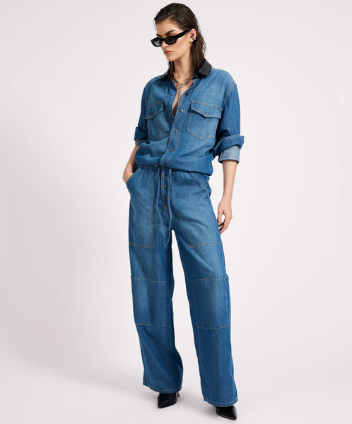 Izzy Drawstring Boiler Jumpsuit - Blue Pasadena