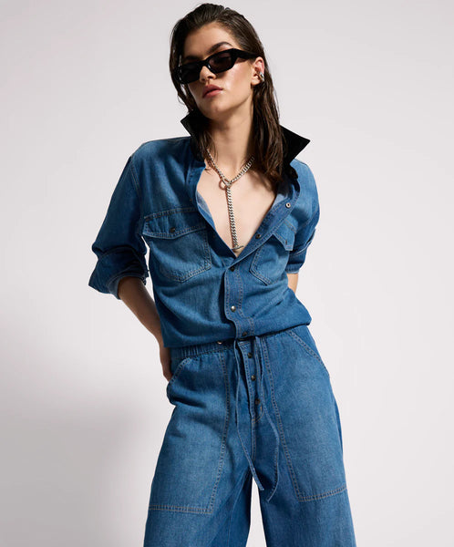 Izzy Drawstring Boiler Jumpsuit - Blue Pasadena