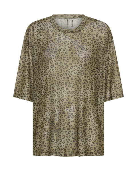 Mesh Striped Oversized Kobe Tee - Khaki Cheetah Print