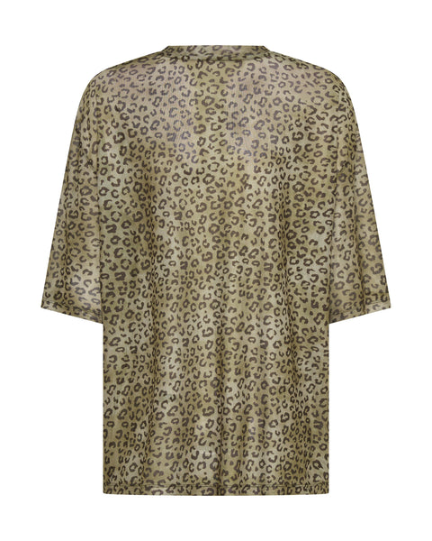 Mesh Striped Oversized Kobe Tee - Khaki Cheetah Print