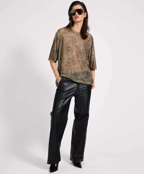 Mesh Striped Oversized Kobe Tee - Khaki Cheetah Print