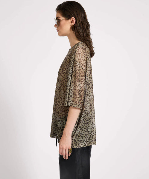 Mesh Striped Oversized Kobe Tee - Khaki Cheetah Print