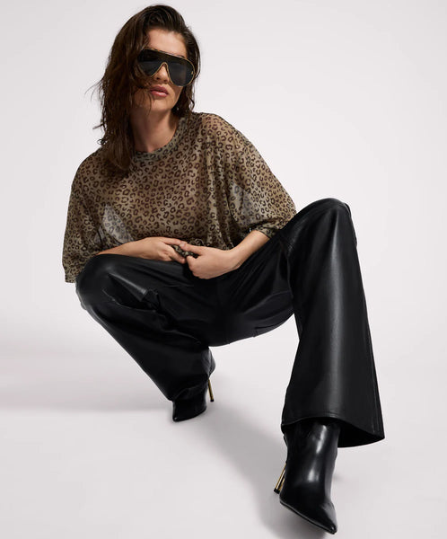 Mesh Striped Oversized Kobe Tee - Khaki Cheetah Print