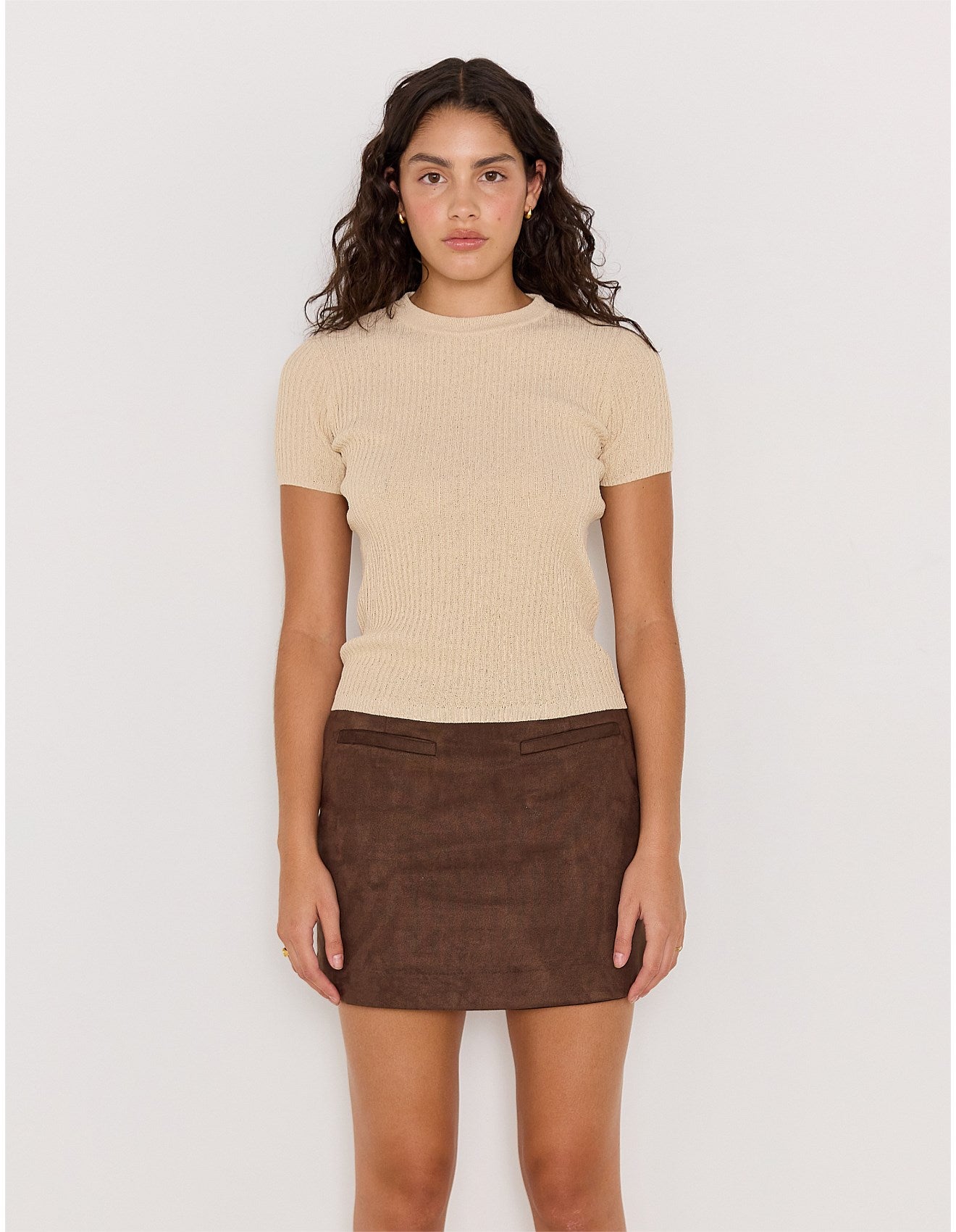 Apollo Rib Knit Tee - Beige