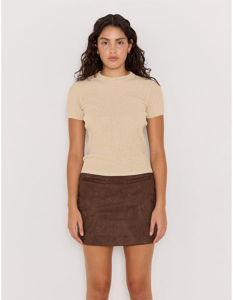 Apollo Rib Knit Tee - Beige