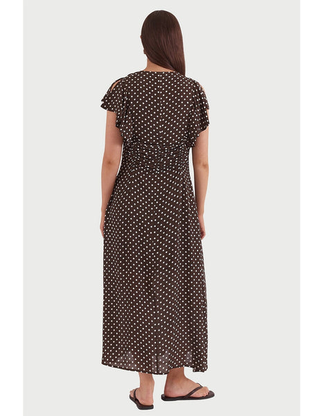 Elba Ruched Waist Dress - Polka Dot Brown