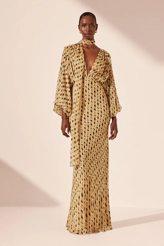 Axel Balloon Sleeve Maxi Dress - Wheat/Multi