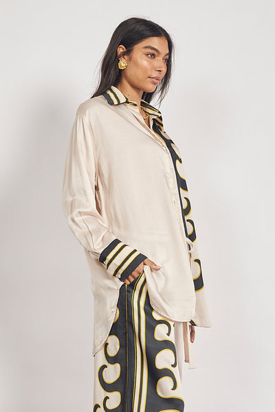 Tide Long Sleeve Satin Shirt - Ecru A FURTHER 15% OFF AUTOMATICALLY APPLIED AT CHECKOUT