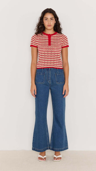 Chloe Stripe Knit Tee - Red/Beige