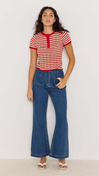 Chloe Stripe Knit Tee - Red/Beige