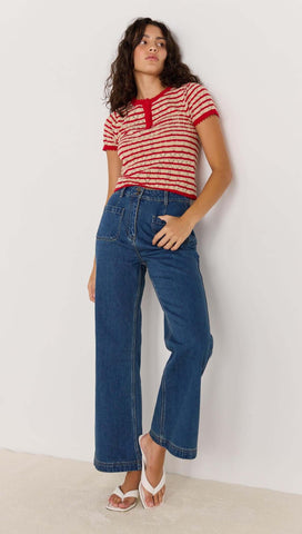 Chloe Stripe Knit Tee - Red/Beige