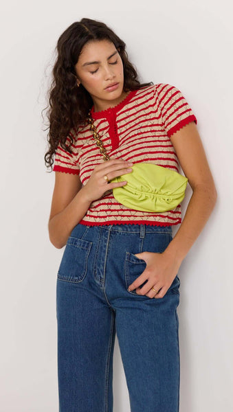 Chloe Stripe Knit Tee - Red/Beige
