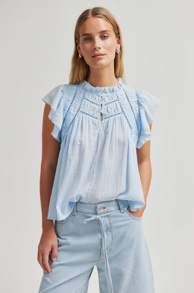 Marseilles String Tie Denim Short - Light Blue Stripe
