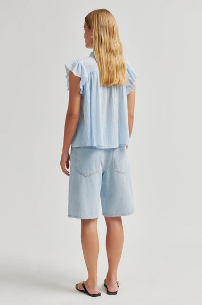 Marseilles String Tie Denim Short - Light Blue Stripe