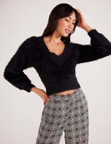 Maisie Fluffy Knit Sweater - Black