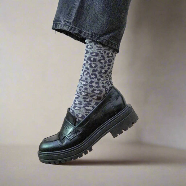 Klue Glitter Lurex Socks - Grey Leopard