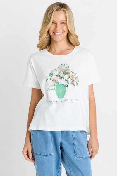 Ellia Crew Tee - Flower print - White - et seQ fashion