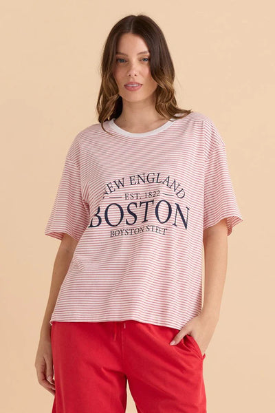 Relax Boxy Tee - Boston Print Red - et seQ fashion