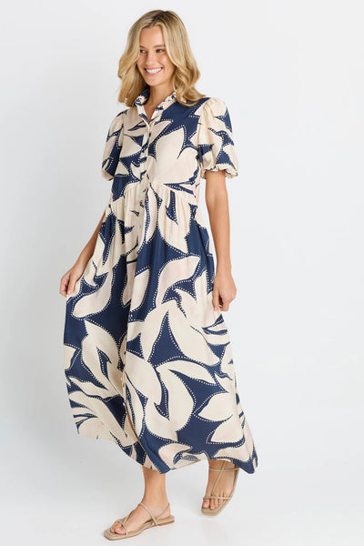 Nova Shirt Dress - Navy Floral Print/Navy