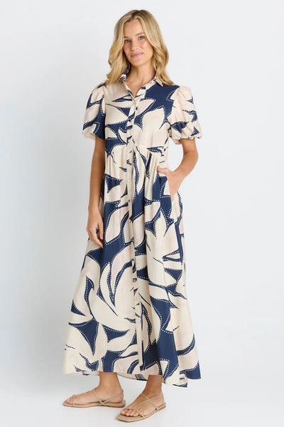 Nova Shirt Dress - Navy Floral Print/Navy