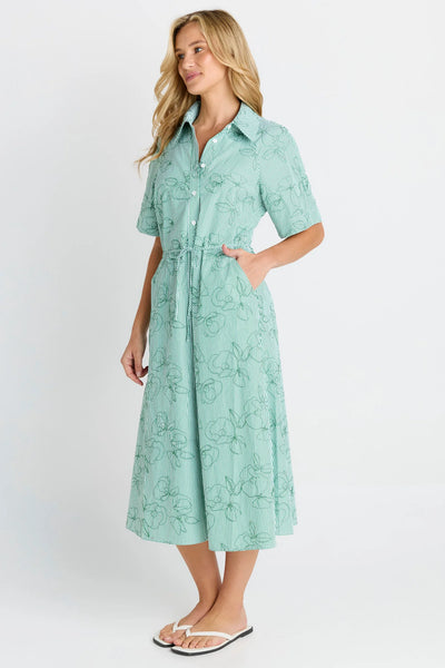 Shelley Shirt Dress - Green Stripe/Dress