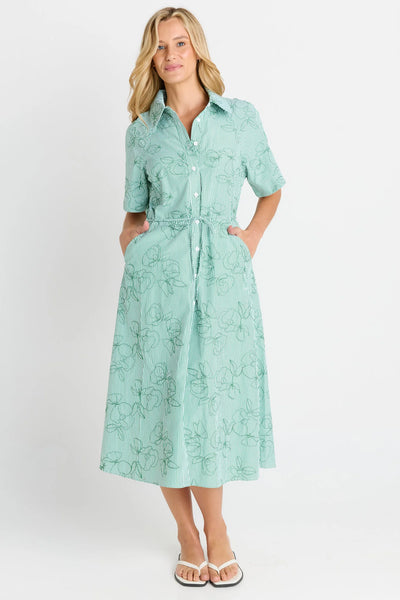 Shelley Shirt Dress - Green Stripe/Dress