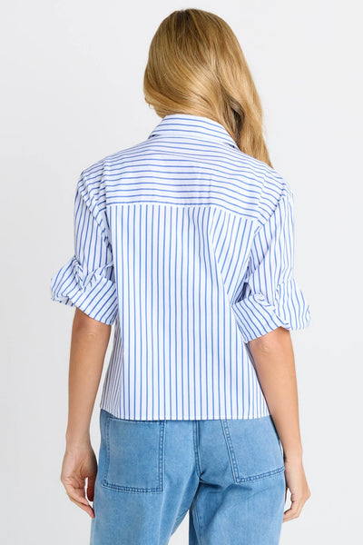 Cropped Poplin Shirt - Blue Stripe - et seQ fashion