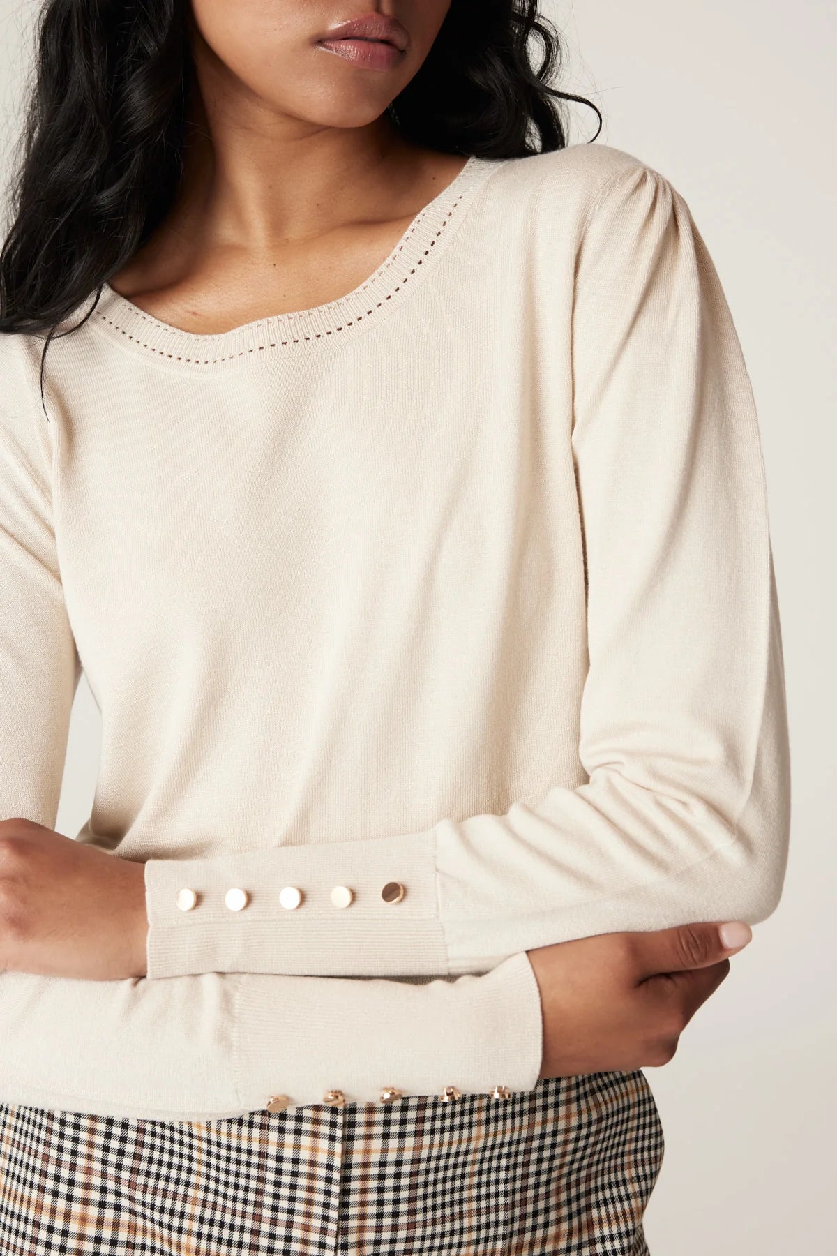 Pointelle Crew Jumper - Ecru A FURTHER 15% OFF AUTOMATICALLY APPLIED AT CHECKOUT - et seQ fashion