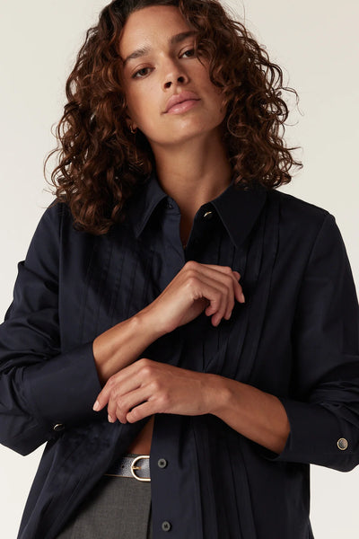 Chester Pintuck Shirt - Navy - et seQ fashion