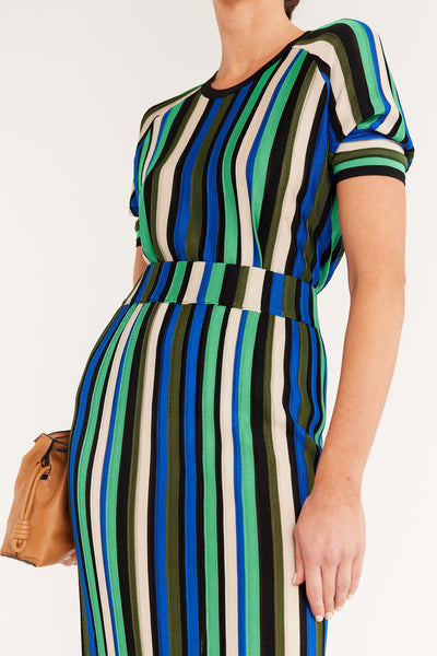 Crepe Knit Skirt - Green Stripe