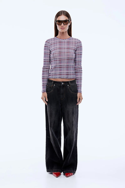 Bella Long Sleeve Top - Faded Check - et seQ fashion