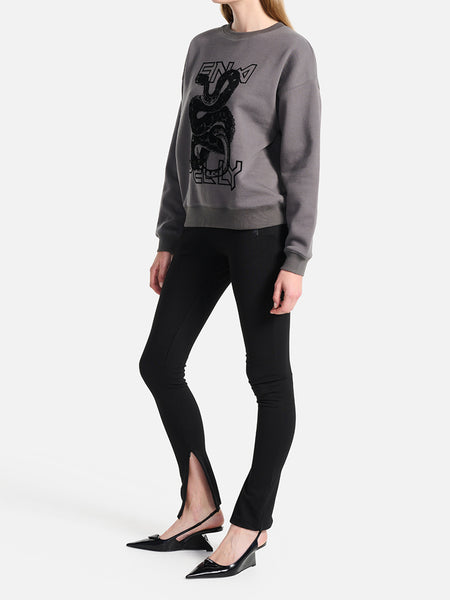 Flocked Python Relaxed Sweater - Charcoal