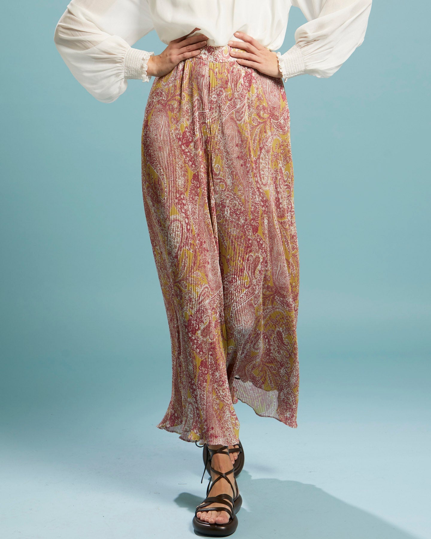 First Move Pleated Wide Leg Pant - Golden Paisley